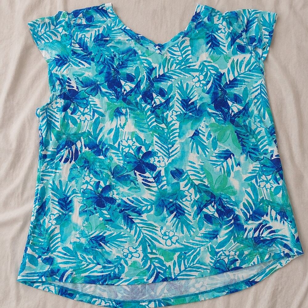 Palm Grove Women’s XL Watercolor Tropical Floral Top
